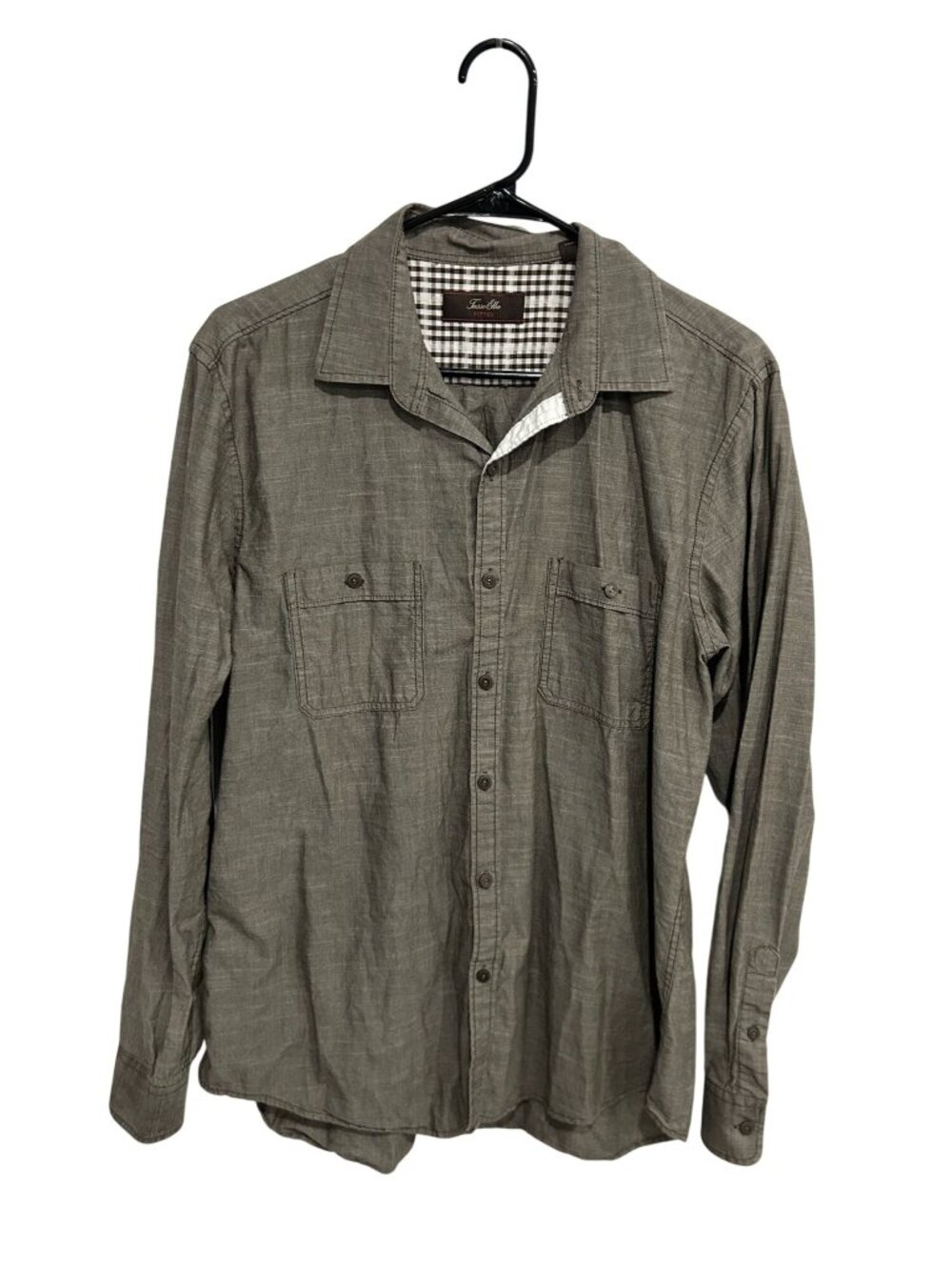 Tasso Elba Large Mens Fitted Long Sleeve Button Down Shirt Gray Cotton Scholar